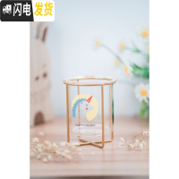 三维工匠创意ins风玻璃笔筒多功能文具收纳北欧圆形可爱铁艺笔筒桌面摆件 独角兽C款