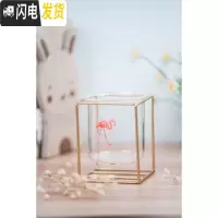 三维工匠创意ins风玻璃笔筒多功能文具收纳北欧圆形可爱铁艺笔筒桌面摆件 火烈鸟D款