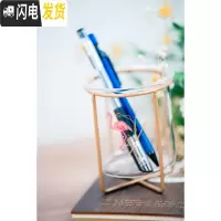 三维工匠创意ins风玻璃笔筒多功能文具收纳北欧圆形可爱铁艺笔筒桌面摆件 火烈鸟C款