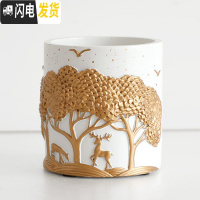 三维工匠多功能时尚笔筒创意大容量办公室笔桶可爱化妆笔刷收纳盒节日 新款圆形白色笔筒