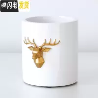 三维工匠多功能时尚笔筒创意大容量办公室笔桶可爱化妆笔刷收纳盒节日 白色圆形鹿头笔筒