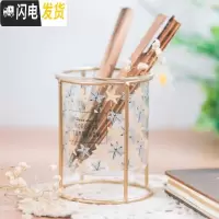 三维工匠创意ins风玻璃笔筒多功能文具收纳北欧圆形可爱铁艺笔筒桌面摆件 缤纷世界A款