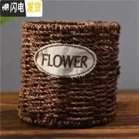 三维工匠编藤编办公用品韩国仿古桌面收纳盒创意时尚多功能插花笔筒摆件 大号