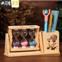 三维工匠木质沙漏抽屉笔筒学生同学闺蜜生日笔筒沙漏客厅摆件收纳办公 三泡玫瑰