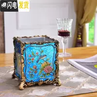 三维工匠欧式复古笔筒美式田园家居梳子化妆刷筒时尚摆件客厅遥控器收纳盒 宝蓝色9074F金属系