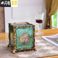 三维工匠欧式复古笔筒美式田园家居梳子化妆刷筒时尚摆件客厅遥控器收纳盒 绿色9074G金属系