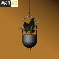 三维工匠北欧客厅墙壁壁挂花盆墙面悬挂式挂墙创意水培铁艺挂钩绿萝吊挂 黑色单盆不含植物 小花盆容器