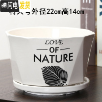 三维工匠花盆陶瓷创意个性两个大号特大号带托盘家用绿萝多肉花盆 浅绿色菱树叶一个特大 大花盆容器