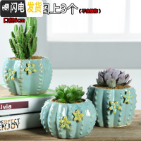 三维工匠多肉简约陶瓷绿植塑料创意紫砂复古粗陶多肉植物小花盆批发 仙人掌图上3个 小花盆容器