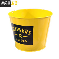 三维工匠田园复古做旧花盆铁皮桶花桶铁艺鲜花铁桶花店装饰摆件养花筒 A款黄色 大花盆容器