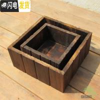 三维工匠复古桌面木质花盆阳台正方形花器收纳盒多肉花盆木盒微景观花盆 多肉盒大号长20宽20高9厘米 大花盆容器