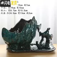 三维工匠花盆陶瓷大号带托盘创意兰花绿萝盆栽室内多肉花盆大口径 YFC-16+托盘+假山 大花盆容器