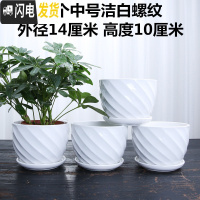 三维工匠花盆陶瓷大号特大号带托盘绿萝吊兰塑料家用创意多肉花盆 四个中号洁白螺纹 大花盆容器