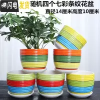 三维工匠花盆陶瓷大号特大号带托盘绿萝吊兰塑料家用创意多肉花盆 图片内随机四个中号七彩条纹 大花盆容器