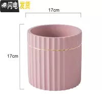 三维工匠马卡龙金边水泥花盆ins北欧风格多肉玫瑰花绿萝绿植圆柱体条纹盆 透明条纹粉色17cm 中等花盆容器