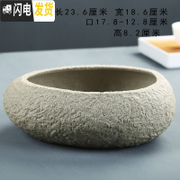 三维工匠水仙花铜钱水培花盆水养的仿石头盆景碗莲睡莲个性创意陶瓷无孔 浅灰色F-石-4 中等花盆容器