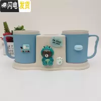 三维工匠卡通家用可爱公主双人闺蜜洗漱杯情侣套装卫浴牙刷架儿童刷牙杯 小熊蓝