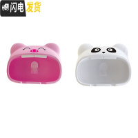 三维工匠创意可爱卡通情侣儿童牙刷架免打孔吸壁式卫生间置物架子牙刷挂架 [2个装]粉色+白色白耳朵