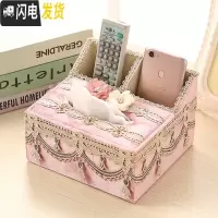 三维工匠欧式多功能纸巾盒客厅抽纸盒遥控器收纳盒布艺蕾丝桌面纸抽盒家用 流光-粉色