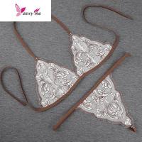 性感内衣裤丁字裤文胸套装比基比三点装少女蕾丝超薄透明情趣文胸套装 FISH BASKET