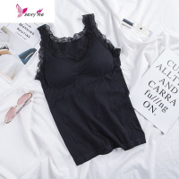 小熊背心女长款蕾丝吊带免穿文胸一体式加厚胸垫V领性感打底内衣 FISH BASKET胸罩