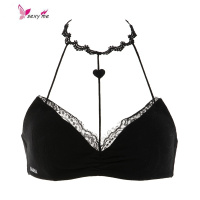 春季新款露肩蕾丝挂脖式内衣少女聚拢性感美背内搭吊带文胸 FISH BASKET胸罩