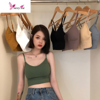 春装韩版学生弹力叠穿含胸垫内搭裹胸抹胸螺纹细肩带少女美背内衣 FISH BASKET