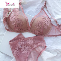 重工蕾丝浪漫复古法式刺绣记忆软钢圈半杯微聚拢文胸内衣少女 文胸套装 FISH BASKET