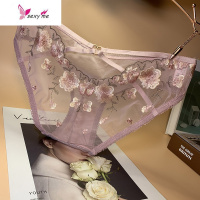 蕾丝内裤女欧美性感镂空刺绣网纱提臀超薄透气低腰三角裤 FISH BASKET