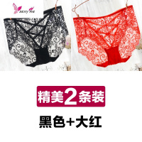 蕾丝性感诱惑超薄中腰透明魅惑三角裤黑色底裤大码胖mm内裤女 FISH BASKET