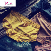 内裤女棉薄舒适性感日系复古姜格纹提花蕾丝边低腰包臀三角裤 FISH BASKET