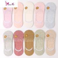 10双女士笑脸隐形船袜防滑硅胶不跟浅口低帮船袜棉薄款卡通袜 FISH BASKET袜子