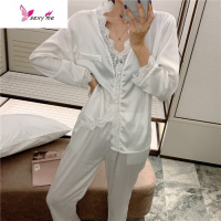 家居服2020新款性感蕾丝v领开衫睡衣黑色睡裤女装两件套 FISH BASKET