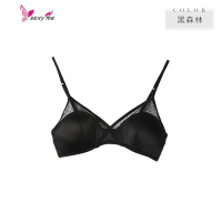 张大奕内衣女双肩带无钢圈小胸聚拢色丁文胸蕾丝中腰内裤 文胸套装 FISH BASKET