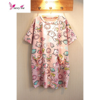 日系少女!睡衣女夏棉短袖服休闲宽松可爱猫咪睡裙子 FISH BASKET