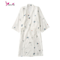 清新仙人掌纱布浴袍睡裙女棉长袖日系和服睡袍棉睡衣 FISH BASKET