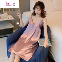 睡衣女冰丝二件套长款睡袍性感绸睡裙薄款夏季晨袍带胸垫 FISH BASKET