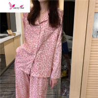睡衣女秋韩版穿上舍不得睡着的滑面粉红豹纹长款家居服两件套 FISH BASKET