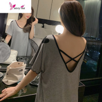 莫代尔棉短袖露背性感睡裙夏季薄款诱惑美背网红学生睡衣女连衣裙 FISH BASKET