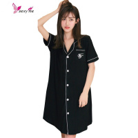 睡裙女夏棉中长连衣裙加大码色开衬棉韩版衬衫派对闺蜜睡衣 FISH BASKET