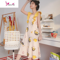 吊带睡裙女夏季棉带胸垫薄款睡衣可外穿连衣裙中长款短袖家居服 FISH BASKET