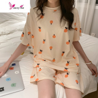 夏季2020新款韩版宽松可爱橘子短袖短裤睡衣女休闲家居服两件 FISH BASKET