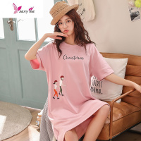 夏季女学生卡通睡裙韩版可爱棉短袖夏天薄款睡裙女士连衣裙 FISH BASKET