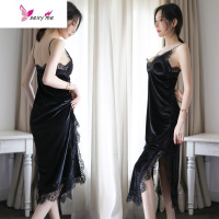 夏性感休闲家居女金丝绒吊带连衣裙长款开叉睡裙浴袍睡袍 FISH BASKET