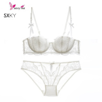 夕纪蕾丝半杯性感内衣女薄款透气舒适少女士白色胸罩文胸内裤 文胸套装 FISH BASKET