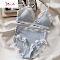 少女心可爱无钢圈竖罗纹文胸内衣内裤舒适三色 文胸套装 FISH BASKET