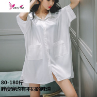 睡裙可爱性感 小 心机韩版女夏性感中长款男友白衬衫宽松大码睡衣 FISH BASKET