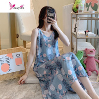 睡裙女夏季吊带小性感可爱棉绸睡衣可爱人造棉少女长款过膝家居服 FISH BASKET