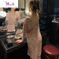 莫代尔棉睡裙女夏季露背连衣裙性感诱惑短袖夏天宽松睡衣家居服 FISH BASKET