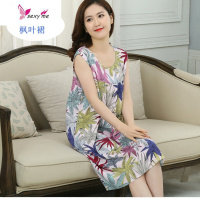 中老年睡衣女夏人造棉绸妈妈睡裙加肥加大码孕妇绵绸家居连衣裙 FISH BASKET